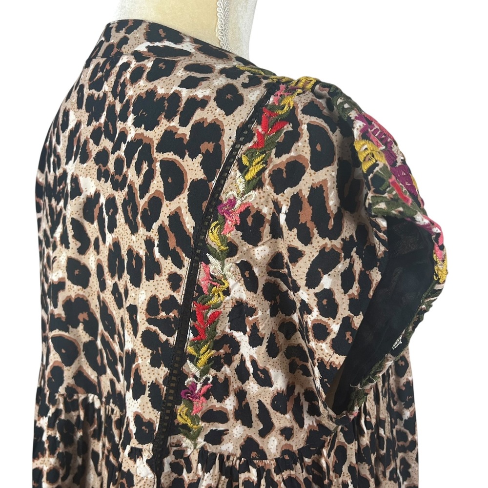 THML Women's Leopard Print Embroidered Tassel Top Size Medium - Picture 15 of 16